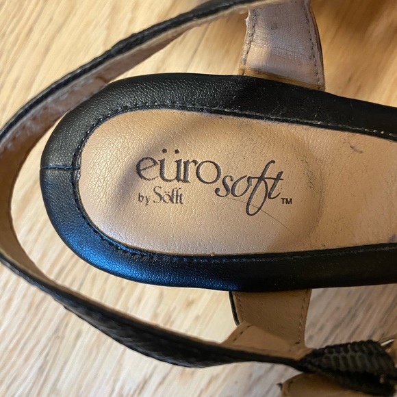 Black leather platform wedge sandals 9.5 - Picture 2 of 7